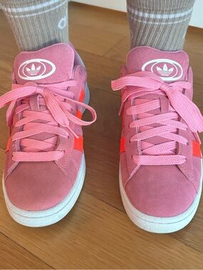 adidas Pink Suede Sneakers with Coral Stripes